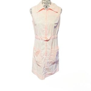 Vintage 70’s Cute Half Zip Front Dress White Polka Dots. M